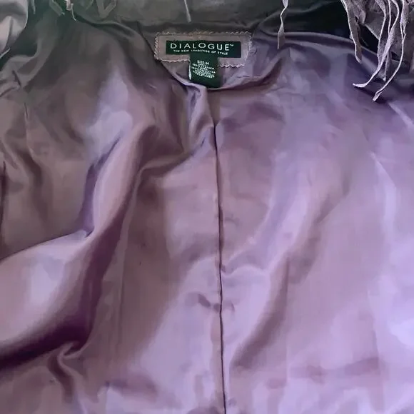 Dialogue purple 100% leather fringed jacket shoulder pads fully lined size M - Picture 5 of 8